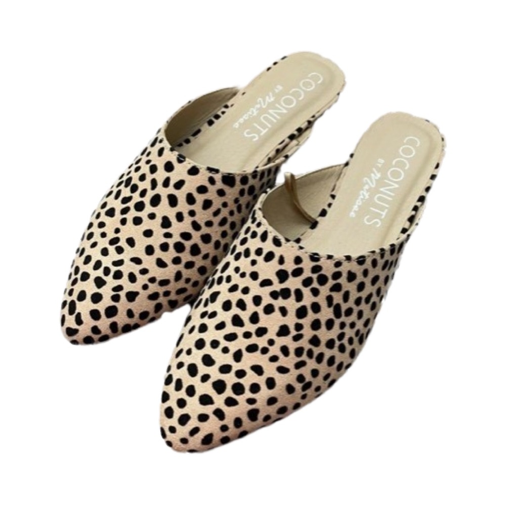 Coconuts by Matisse Size 6.5 Pigment Leopard Print Tan & Black Low Heel Mules